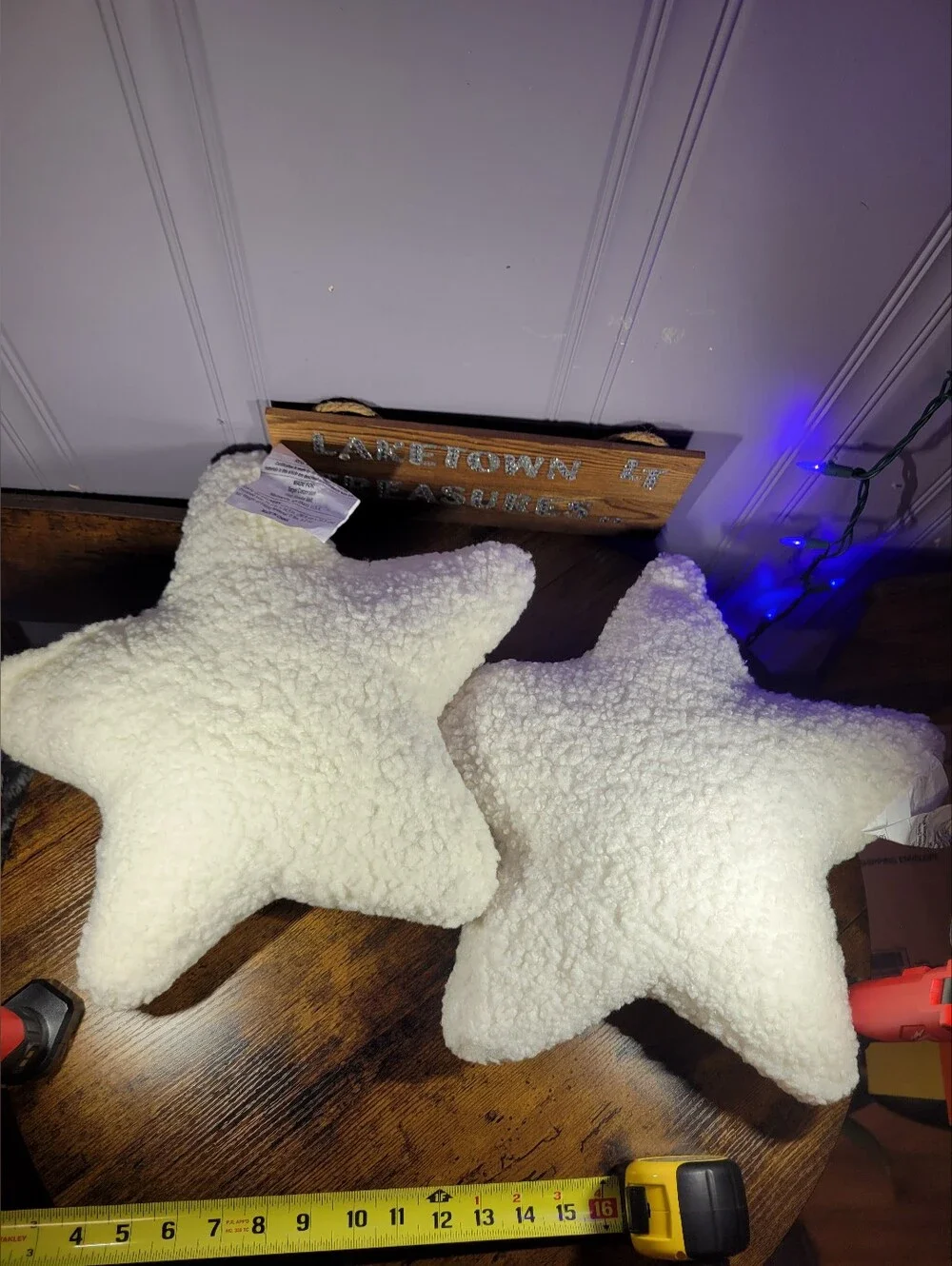 Plush Star-Shaped Throw Pillow - White Sherpa lot of 2 faux fur